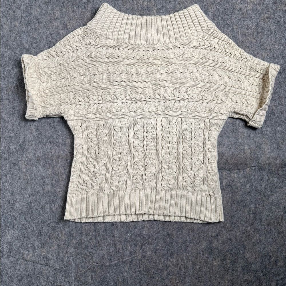 Express Cropped Sweater Women's Small Beige Cotton Cable Knit High Neck Pullover